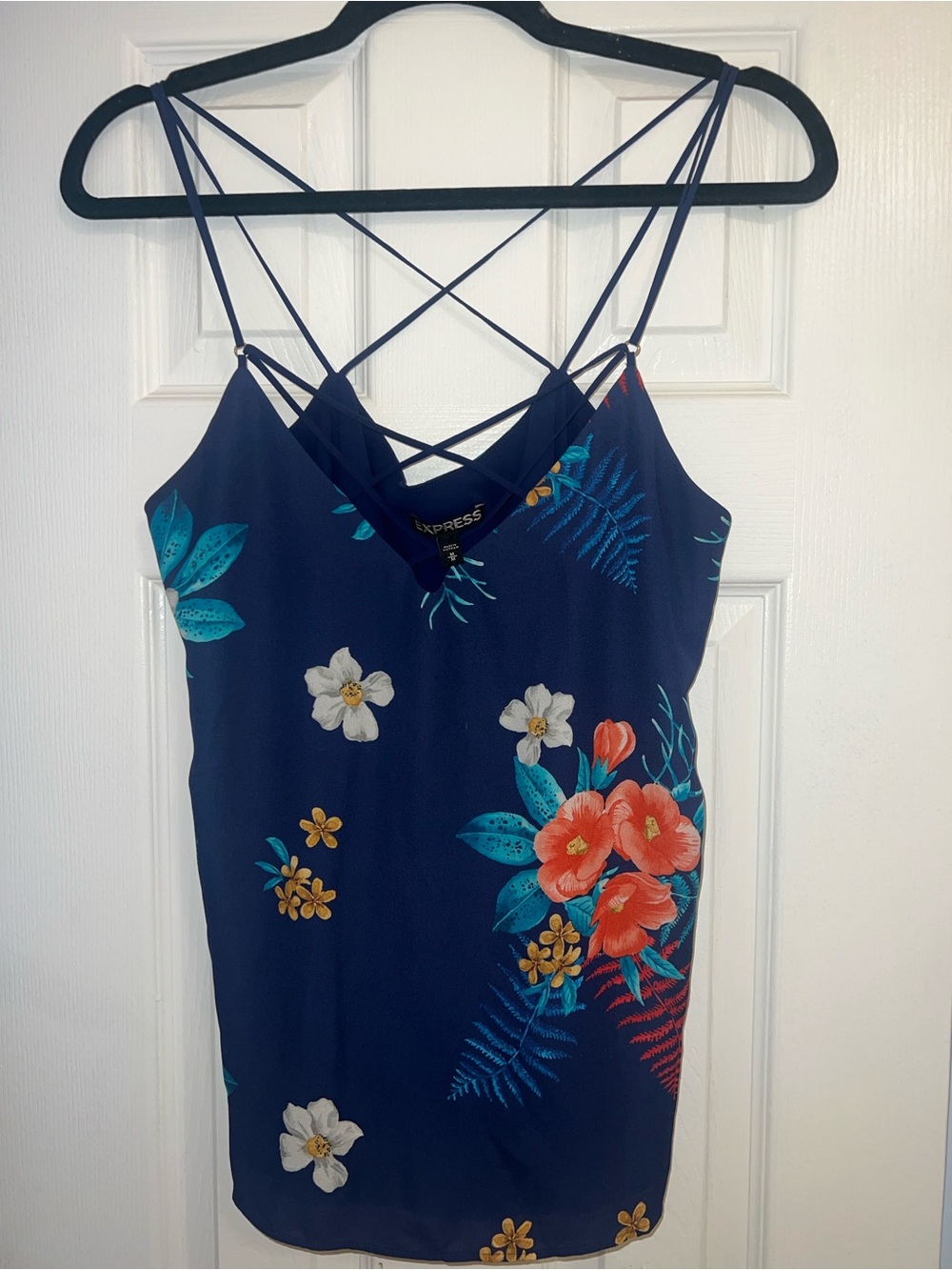 Express Navy Tropical Floral Strappy Tank